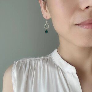 Gold Plated Teal Green Glass Teardrop Earrings